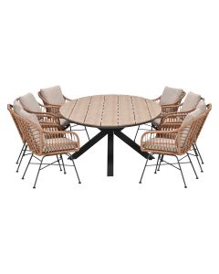 Lucas tuinset bruin 9-delig - Tulli tuintafel ovaal 280x140 cm