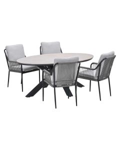 Stevie tuinset 5-delig taupe - Tulli tuintafel 180x115 cm - light teak vironwood