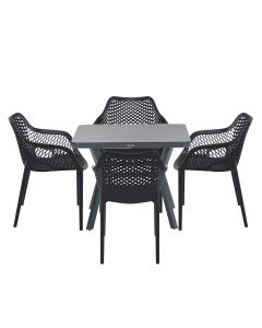 Air XL tuinset 5-delig zwart - Mina tuintafel 90x90 cm