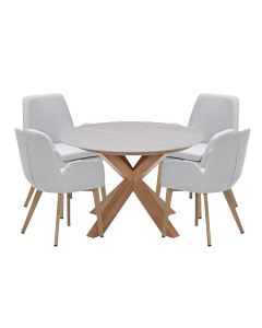 Amalia tuinset 5-delig light teak look - Duuk tuintafel Ø120 cm