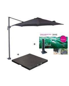 Hawaii zweefparasol S Ø300 - donker grijs/zwart met 80 kg parasolvoet en parasolhoes