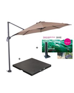Hawaii zweefparasol S Ø300 - donker grijs/taupe met 60 kg parasolvoet en parasolhoes