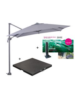 Hawaii zweefparasol S 250x250 - donker grijs/licht grijs met 60 kg parasolvoet en parasolhoes