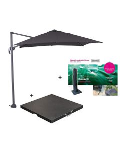 Hawaii zweefparasol S 250x250 - donker grijs/zwart met 80 kg parasolvoet en parasolhoes