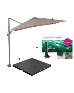 Hawaii zweefparasol S 250x250 - donker grijs/taupe met 60 kg parasolvoet en parasolhoes