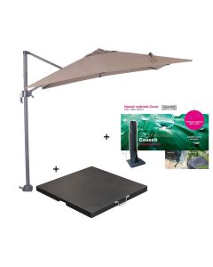 Hawaii zweefparasol S 250x250 - donker grijs/taupe met 80 kg parasolvoet en parasolhoes