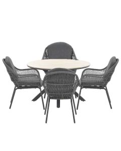 Yima tuinset 5-delig licht grijs - Tulli tuintafel bruin Ø122 cm