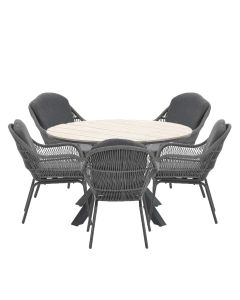 Yima tuinset 6-delig licht grijs - Tulli tuintafel bruin Ø148 cm