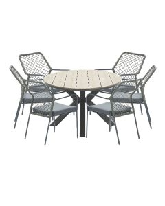 Ross tuinset 7-delig mosgroen - Tulli tuintafel ovaal 220x115 cm light teak look