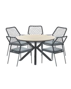 Ross tuinset 6-delig zwart - Tulli tuintafel Ø148x75 cm light teak look