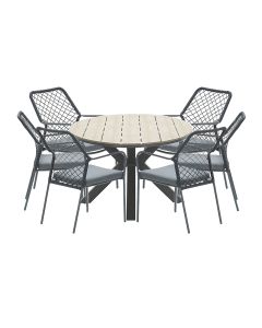 Ross tuinset 7-delig zwart - Tulli tuintafel ovaal 220x115 cm light teak look
