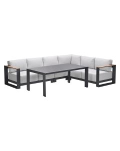Malakka loungebank 5-delig donker grijs - light teak look
