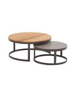 Stonic loungetafel teak Ø80 cm en keramiek Ø60 cm