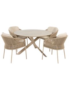 Florence tuinset 5-delig - Prado tuintafel Ø130 cm - ceramic sabbia latte