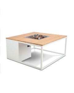 Cosiloft lounge vuurtafel 100 cm wit - teak top