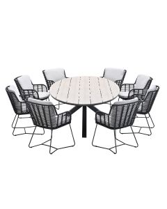 Fabrice tuinset 9-delig antraciet - Tulli tuintafel ovaal 280x140 cm light teak look