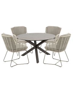 Fabrice tuinset 5-delig - Prado tuintafel Ø130 cm - ceramic sabbia terre