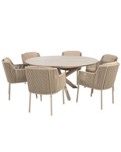 Bernini tuinset 7-delig - Prado tuintafel Ø160 cm - ceramic sabbia latte