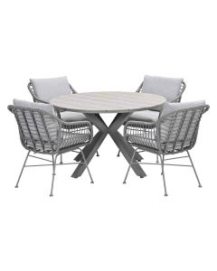 Lucas tuinset 5-delig valley sand - Tulli tuintafel Ø122x75 cm - light teak vironwood