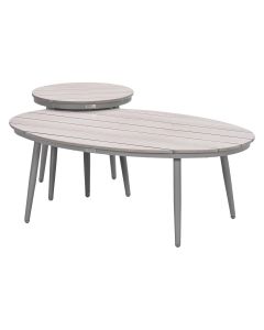 Lucas bijzettafels taupe - teak look - Ø50x48 cm &amp; 120x75x45 cm
