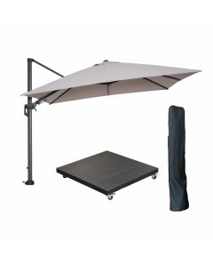 Hawaii zweefparasol 300x300 cm carbon black / zand met 90kg verrijdbare parasolvoet en parasolhoes