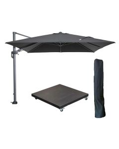 Hawaii zweefparasol 300x300 cm carbon black / zwart met 90kg verrijdbare parasolvoet en parasolhoes