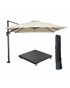 Hawaii zweefparasol 300x300 cm carbon black / ecru met 90kg verrijdbare parasolvoet en parasolhoes