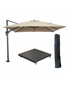 Hawaii zweefparasol 300x300 cm carbon black / taupe met verrijdbare parasolvoet 90 kg en parasolhoes