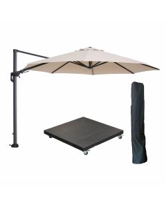Hawaii zweefparasol Ø350 cm carbon black / ecru met 90kg verrijdbare parasolvoet en parasolhoes