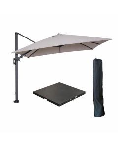 Hawaii zweefparasol 300x300 cm carbon black / zand met 90kg black polished parasolvoet en parasolhoes