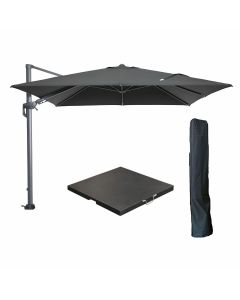 Hawaii zweefparasol 300x300 cm carbon black / zwart met 90kg black polished parasolvoet en parasolhoes