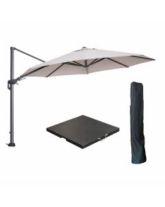Hawaii zweefparasol Ø350 cm carbon black / zand met 90kg black polished parasolvoet en parasolhoes
