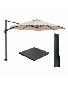 Hawaii zweefparasol Ø350 cm carbon black / ecru met 90kg black polished parasolvoet en parasolhoes