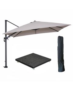 Hawaii zweefparasol 300x300 cm carbon black / zand met 90kg royal antraciet parasolvoet en parasolhoes