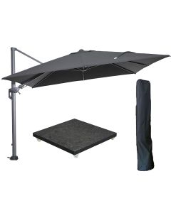 Hawaii zweefparasol 300x300 cm carbon black / zwart met 90kg royal antraciet parasolvoet en parasolhoes