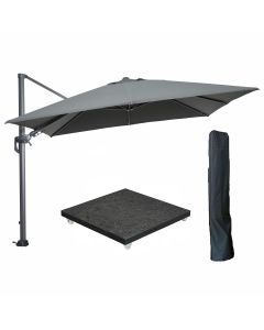 Hawaii zweefparasol 300x300 cm carbon black / donker grijs met 90kg royal antraciet parasolvoet en parasolhoes