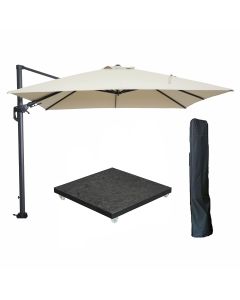 Hawaii zweefparasol 300x300 cm carbon black / ecru met 90kg royal antraciet parasolvoet en parasolhoes