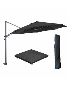 Hawaii zweefparasol Ø350 cm carbon black / zwart met 90kg royal antraciet parasolvoet en parasolhoes