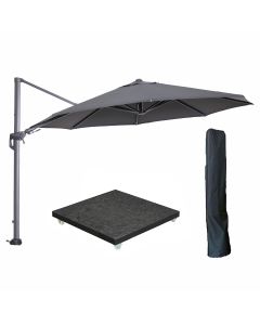 Hawaii zweefparasol Ø350 cm carbon black / donker grijs met 90kg royal antraciet parasolvoet en parasolhoes