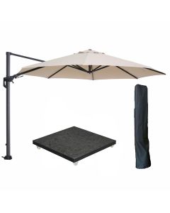 Hawaii zweefparasol Ø350 cm carbon black / ecru met 90kg royal antraciet parasolvoet en parasolhoes