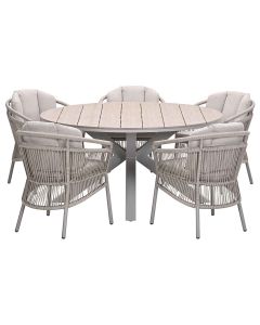 Sorong tuinset 6-delig - Tulli tuintafel Ø148x75 cm - light teak vironwood