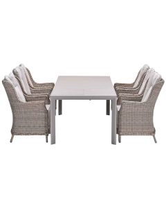 Marbella tuinset 7-delig vintage willow - Penang uitschuifbare tuintafel