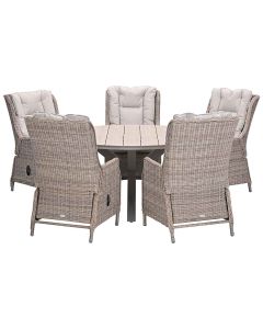 Marbella verstelbare tuinset 6-delig vintage willow - Tulli tuintafel Ø148 cm light teak vironwood