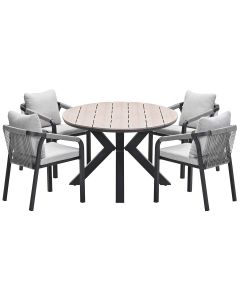 Tarera tuinset 5-delig taupe - Tulli tuintafel 180x115 cm - light teak vironwood