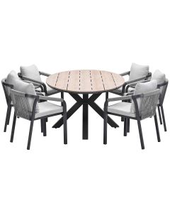 Tarera tuinset 7-delig taupe - Tulli tuintafel 220x115xH75 cm - light teak vironwood