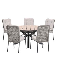 Aleria tuinset 6-delig desert sand - Tulli tuintafel Ø148x75 cm - light teak vironwood