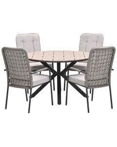 Aleria tuinset 5-delig desert sand - Tulli tuintafel Ø122x75 cm - light teak vironwood