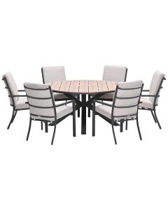 Senja tuinset 7-delig desert sand - Tulli tuintafel Ø148x75 cm light teak vironwood