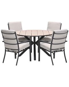 Senja tuinset 5-delig desert sand - Tulli tuintafel Ø122x75 cm - light teak vironwood