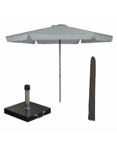 Delta stokparasol Ø300 cm licht grijs incl 40 kg Cosmo parasolvoet en parasolhoes